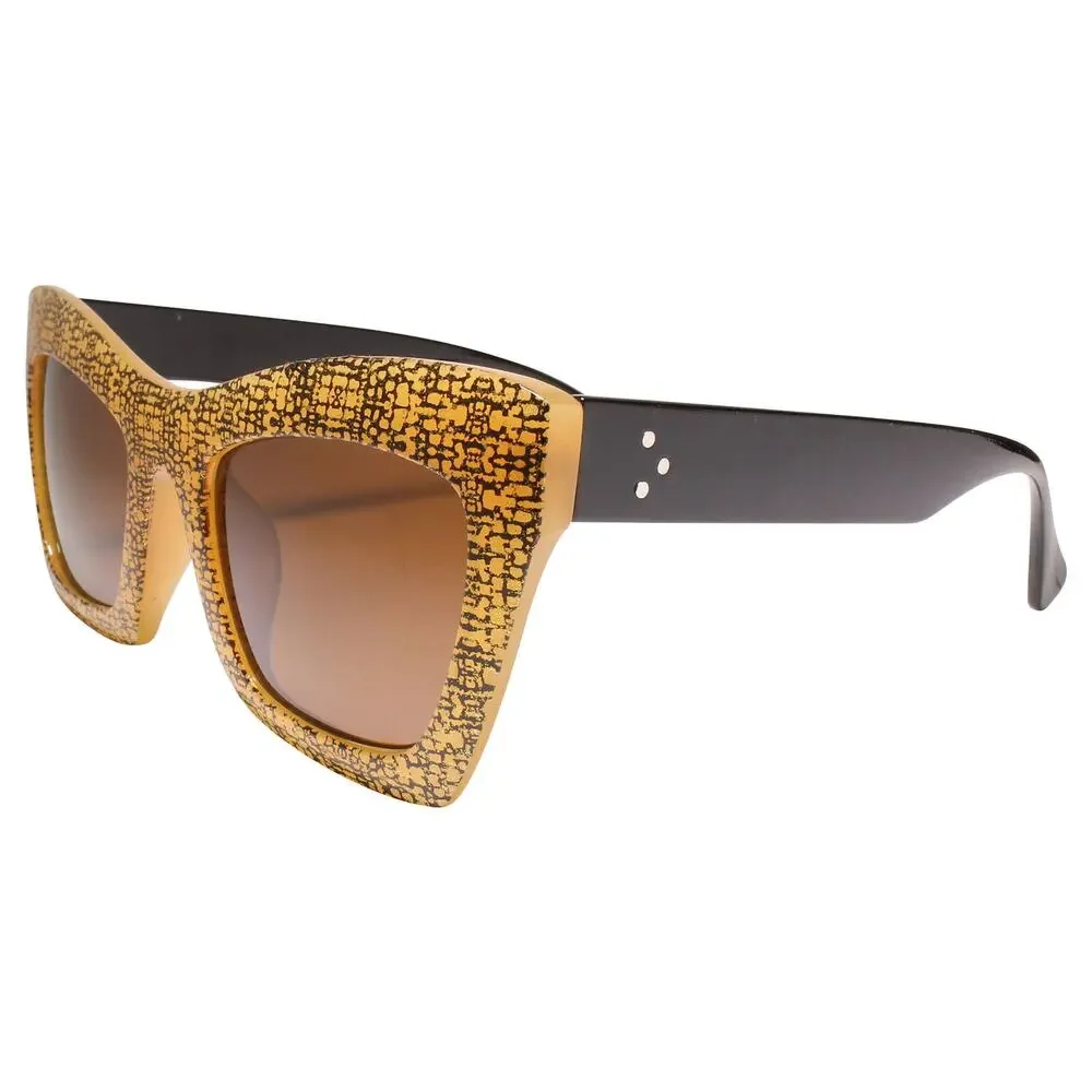 Womens Gold Glitter Cat Eye Sunglasses Oversized Brown Gradient Lens
